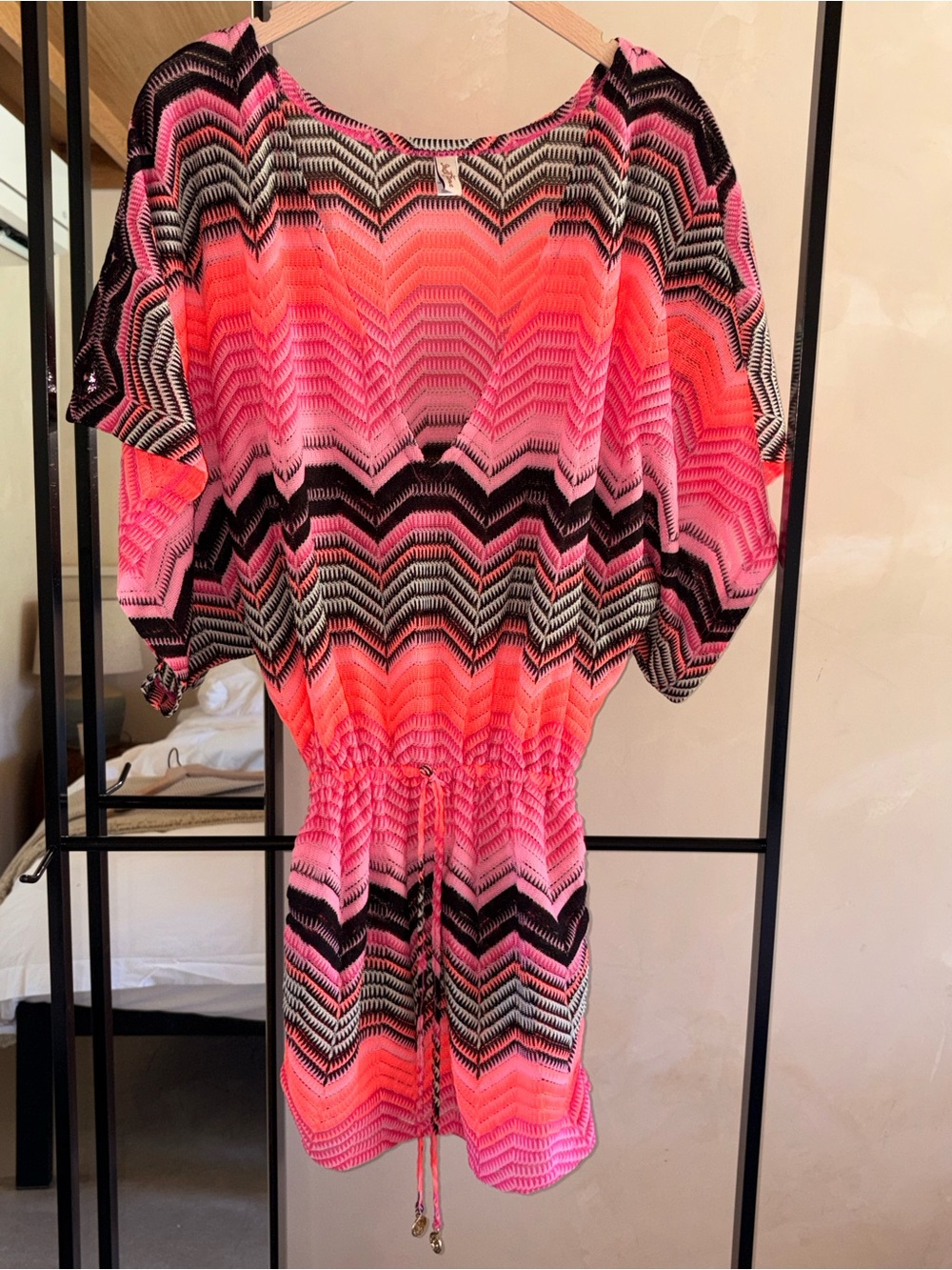 Luli Fama Neon Pink, Coral & Black Chevron Swim Coverup